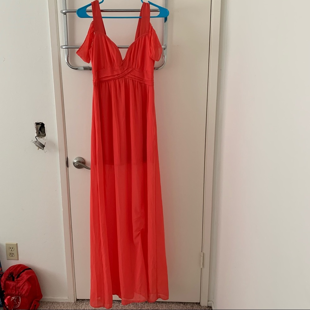 Coral cold shoulder dress